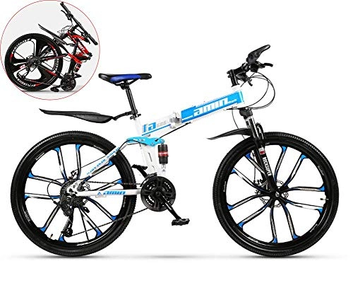 Bicicletas de montaña plegables : LEILEI 24 Pulgadas Boy Mountain Bike 10 Cuchillo Una Rueda Bicicleta Plegable de Acero de Alto Carbono Unisex Doble Choque Bicicleta de Velocidad Variable