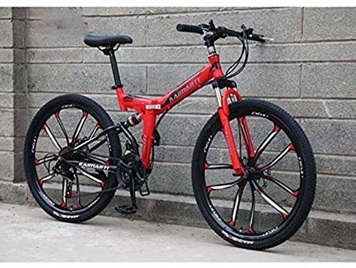 Bicicletas de montaña plegables : LFSTY Bicicleta Plegable Bicicletas de montaña para Hombre Mujer, Cuadro de Acero con Alto Contenido de Carbono suspensión Completa y Doble Freno, C, 26 Inch 27 Speed