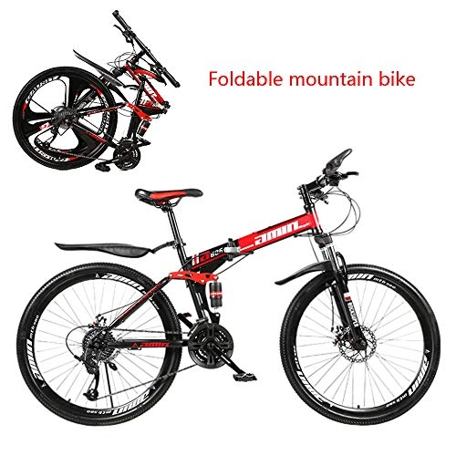 Bicicletas de montaña plegables : Liumintoy Bicicleta de montaña, 26 Bicicleta Plegable de Alta Velocidad de Acero al Carbono de Doble Bastidor de suspensión de Bicicletas de montaña para Hombres y Mujeres Adultos, Rojo, 24 Speed