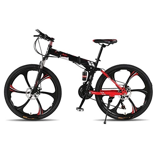 Bicicletas de montaña plegables : Liutao Bicicleta Adulto Amortiguación Bicicleta De Montaña Doble Disco Freno Una Rueda Offroad Speed Bicicleta Plegable Bicicleta De Montaña 26 * 17(165-175 cm) Rojo