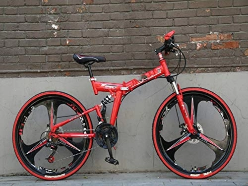 Bicicletas de montaña plegables : Liutao - Bicicleta de montaña plegable (26 pulgadas, 21 velocidades), color rojo y negro