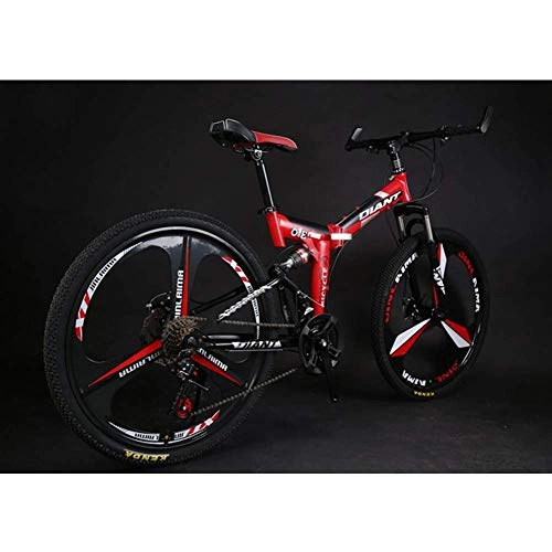 Bicicletas de montaña plegables : Llpeng 26 Pulgadas de Bicicletas Plegable, de Velocidad Variable Bicicleta de montaña, Doble absorción de Choque, Freno de Disco, Soft Tail-Una Rueda de Bicicleta (Color : Red, Size : 24)