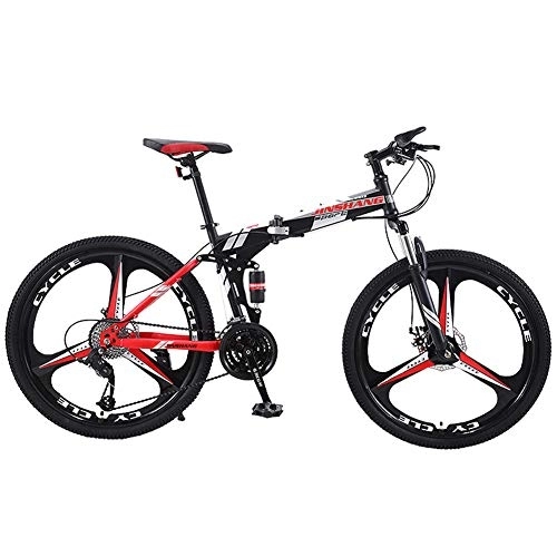 Bicicletas de montaña plegables : LNX Bicicleta de montaña Unisex - 24 Pulgadas - Acero de Alto Carbono - Altura Ajustable (21 / 24 / 37 velocidades) 3 radios Freno de Doble Disco