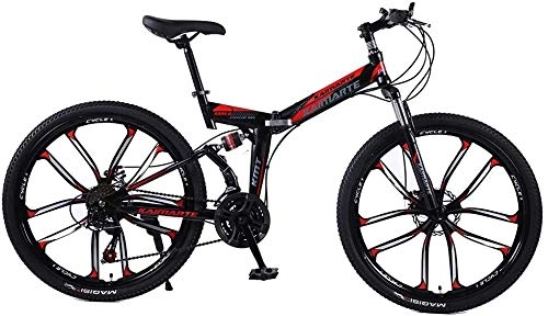 Bicicletas de montaña plegables : LPKK MTB de Doble Freno de Disco de la Rueda de MTB Doble suspensión Plegable Bicicleta de la Bici 21 / 24 / 27 Velocidad 24 / 26 Pulgadas 0814 (Color : 24inch, Size : 27speed)