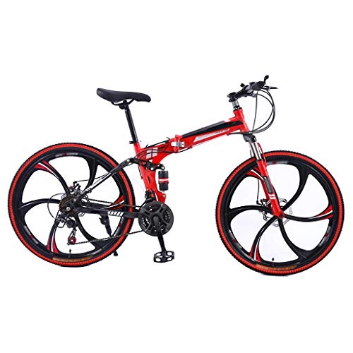 Bicicletas de montaña plegables : LPWCA Bicicleta De Montaa De 26 Pulgadas, Bicicleta Plegable De 21 Velocidades, Bicicleta para Adultos con Cuadro De Acero De Alto Carbono y Freno De Disco, Rojo