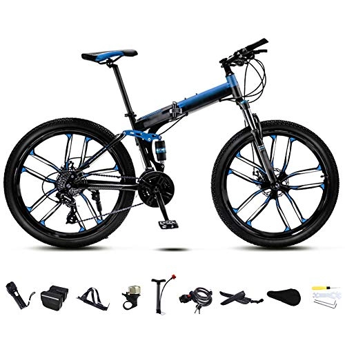 Bicicletas de montaña plegables : LQ&XL 24 Pulgadas 26 Pulgadas Bicicleta de Montaña Unisex, Bici MTB Adulto, Bicicleta MTB Plegable, 30 Velocidades Bicicleta Adulto con Doble Freno Disco / Blue / 24'' / C Wheel