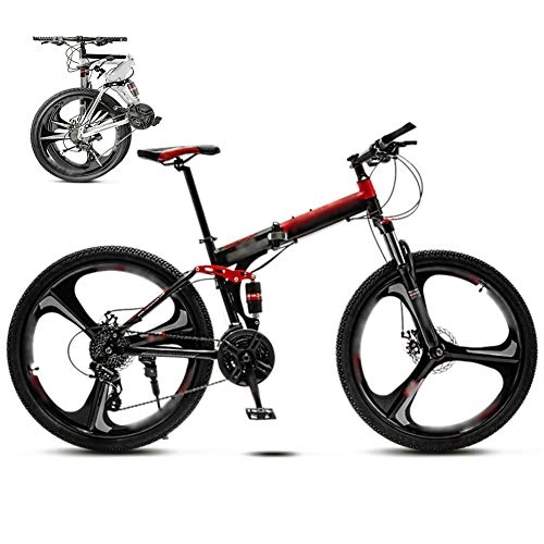 Bicicletas de montaña plegables : LQ&XL 24 Pulgadas 26 Pulgadas Bicicleta de Montaña Unisex, Bici MTB Adulto, Bicicleta MTB Plegable, 30 Velocidades Bicicleta Adulto con Doble Freno Disco / Red / 24'' / A Wheel