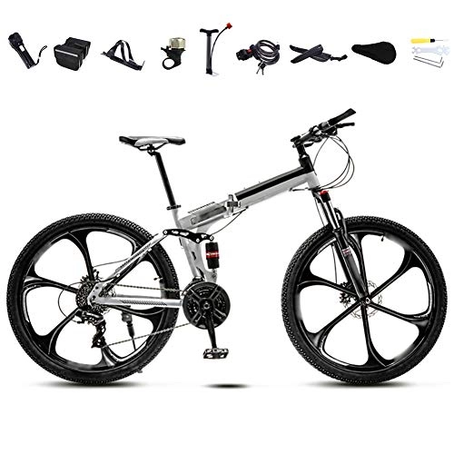Bicicletas de montaña plegables : LQ&XL 24 Pulgadas 26 Pulgadas Bicicleta de Montaña Unisex, Bici MTB Adulto, Bicicleta MTB Plegable, 30 Velocidades Bicicleta Adulto con Doble Freno Disco / White / 24'' / B Wheel