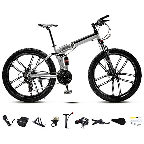 Bicicletas de montaña plegables : LQ&XL 24 Pulgadas 26 Pulgadas Bicicleta de Montaña Unisex, Bici MTB Adulto, Bicicleta MTB Plegable, 30 Velocidades Bicicleta Adulto con Doble Freno Disco / White / 26'' / C Wheel