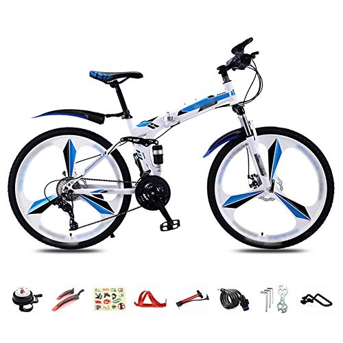 Bicicletas de montaña plegables : LQ&XL MTB Bici para Adulto, 26 Pulgadas Bicicleta de Montaña Plegable, 30 Velocidades Velocidad Variable Bicicleta Juvenil, Doble Freno Disco / Blue / A Wheel