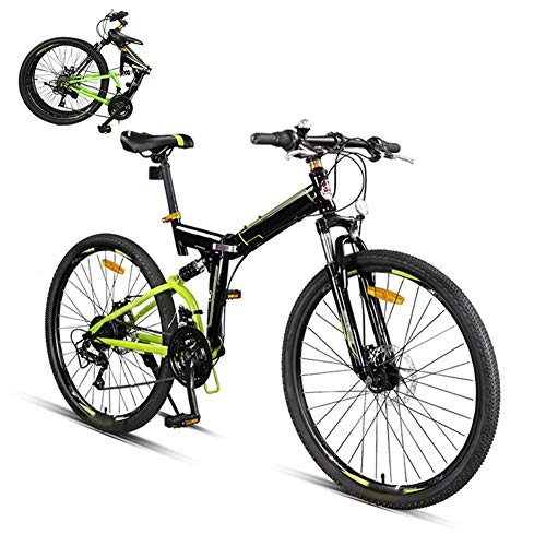 Bicicletas de montaña plegables : Luanda* Bicicleta de Montaña Plegable, 24 Velocidades, Bicicleta Adulto, 26 Pulgadas Bici para Hombre y Mujerc, MTB con Freno Disco y Full Suspension / Verde