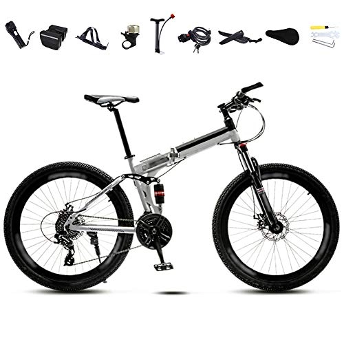 Bicicletas de montaña plegables : Luanda* MTB Bici para Adulto, 24-26 Pulgadas Bicicleta de Montaña Plegable, 30 Velocidades Velocidad Variable Bicicleta Juvenil, Doble Freno Disco / White / 24