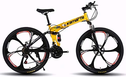 Bicicletas de montaña plegables : LXC 26 Pulgadas Bicicleta De Montaa Plegable para Adultos 27 Velocidad Variable del Coche De Acero Al Carbono Doble Freno De Disco 6 Rueda De Corte Bicicleta De MTB, Amarilla