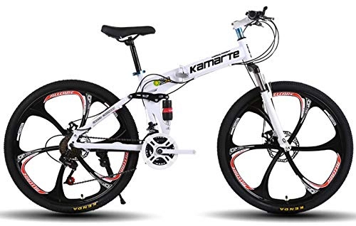 Bicicletas de montaña plegables : LXC 26 Pulgadas Bicicleta De Montaa Plegable para Adultos 27 Velocidad Variable del Coche De Acero Al Carbono Doble Freno De Disco 6 Rueda De Corte Bicicleta De MTB, Blanca