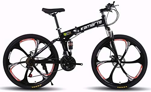 Bicicletas de montaña plegables : LXC 26 Pulgadas Bicicleta De Montaa Plegable para Adultos 27 Velocidad Variable del Coche De Acero Al Carbono Doble Freno De Disco 6 Rueda De Corte Bicicleta De MTB, Negra