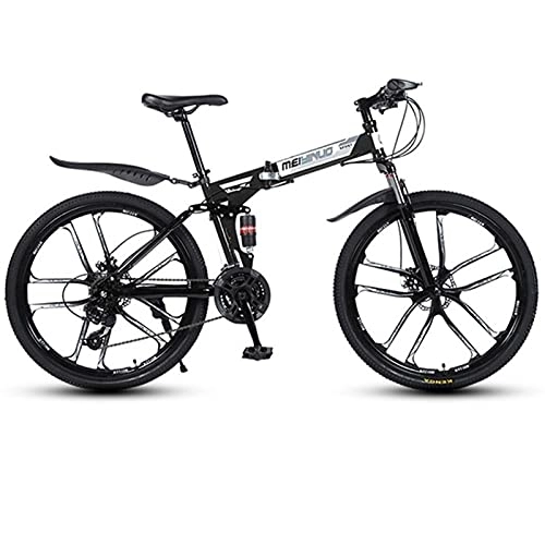 Bicicletas de montaña plegables : M-YN Bicicleta Plegable De Bicicleta De Montaña De 26 Pulgadas para Hombres Mujeres 21 / 24 / 27- Speed Suspensión Completa Frenos De Discadores De Playa Cruser Bicicletas(Size: 24-Speed, Color:Negro)