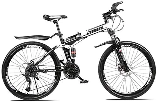 Bicicletas de montaña plegables : MAMINGBO Las Bicicletas de montaña Bicicleta Plegable, suspensión 26in 21 de Velocidad Doble Freno de Disco Completo Antideslizante, Estructura Ligera de Aluminio, Suspensión Tenedor, Blanco