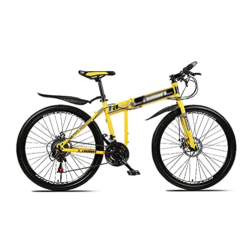 Bicicletas de montaña plegables : MENG Mplegable de Acero Al Carbono de la Bicicleta para Jóvenes / Adultos Y Suspensión Dual, Ruedas de 26 Pulgadas, 21 / 24 / 27-Velocidades (Tamaño: 27 Velocidad, Color: Blanco) / Amarillo / 21 Velocidad