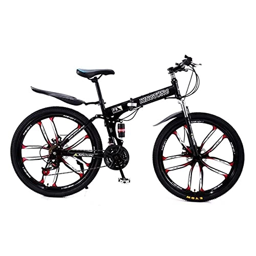 Bicicletas de montaña plegables : MENG Mtb Bicicleta de Montaña Plegable 21 Velocidad Bicicleta 26 Pulgadas Ruedas de Acero Al Carbono con Bifurcación para Amortiguador / Negro