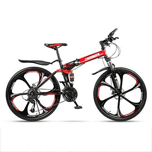 Bicicletas de montaña plegables : MFZJ1 Bicicleta de montaña Plegable de suspensin Total de 24"Bicicleta de 30 velocidades para Hombres o Mujeres Cuadro Plegable de MTB, desviador Trasero Shimano, para Adultos y Estudiantes, Rojo