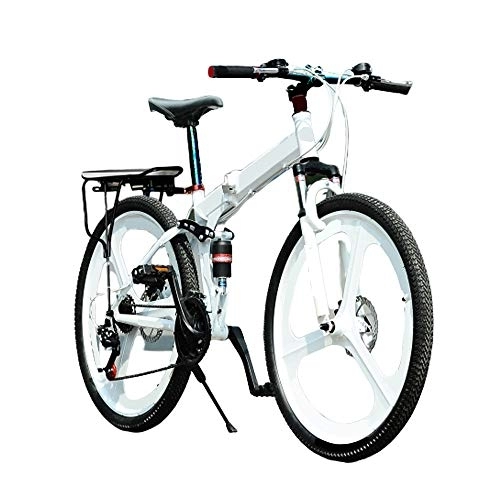 Bicicletas de montaña plegables : MH-LAMP Bicicleta Montaña, Bicicleta Plegable Adulto 24 Velocidades 26 Pulgadas, MTB Doble Suspension, Doble Freno Disco, Marco de Aluminio, Horquilla Bloqueable, Blanco