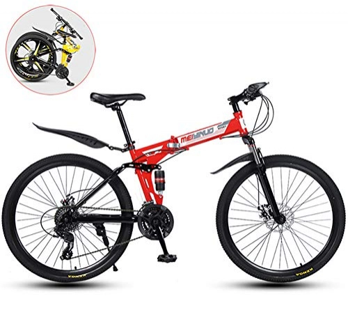 Bicicletas de montaña plegables : MOOLUNS Bicicleta de Montaa, Plegable 26 Pulgadas Bicicletas de Acero Al Carbono, Doble Choque Velocidad Variable, 30 Ruedas de Radios de Cuchilla, Altura Apropiada el 160-185cm, Rojo, 26 in (24 Speed)