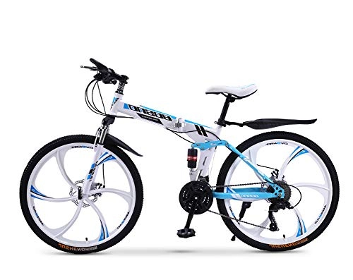 Bicicletas de montaña plegables : MOOLUNS Bicicleta de Montaña, Plegable 26 Pulgadas Bicicletas de Acero Al Carbono, Doble Choque Velocidad Variable, Rueda Integrada de 6 Cuchillas, Altura Apropiada el 160-185cm, Blanco, 26in (27 Speed)