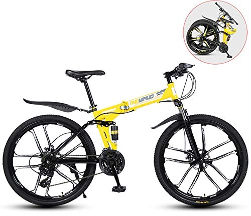 Bicicletas de montaña plegables : MOOLUNS Hombres Bicicleta de Montaa, Plegable 26 Pulgadas Bicicletas de Acero Al Carbono, Doble Choque Velocidad Variable Adulto Bicicleta, Altura Apropiada el 160-185cm, Amarillo, 26 in (21 Speed)