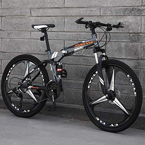Bicicletas de montaña plegables : Mountain Bike Bicicleta Plegable Bicicleta de montaña de 21 velocidades 26 Pulgadas Ruedas de 3 Rayos MTB Bicicleta de Doble suspensión-Orange_21 velocidades 26 Pulgadas