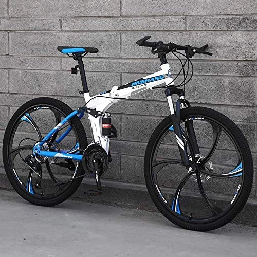 Bicicletas de montaña plegables : Mountain Bike Bicicleta Plegable de 26 Pulgadas Bicicleta de Carretera de montaña portátil Ultraligera para Adolescentes-Six Knife Blue Flower_24 velocidad-26 Pulgadas