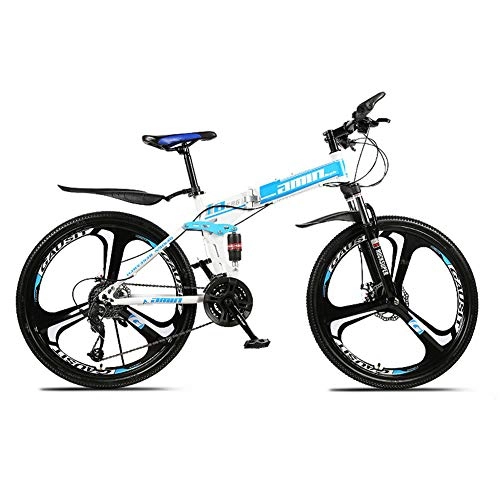 Bicicletas de montaña plegables : Mountain Bikes Bicicletas plegables para adultos, bicicleta de adultos, 24" / 26", 3 / 6 / 10 rueda de corte, MTB, azul, cambio de 21 etapas