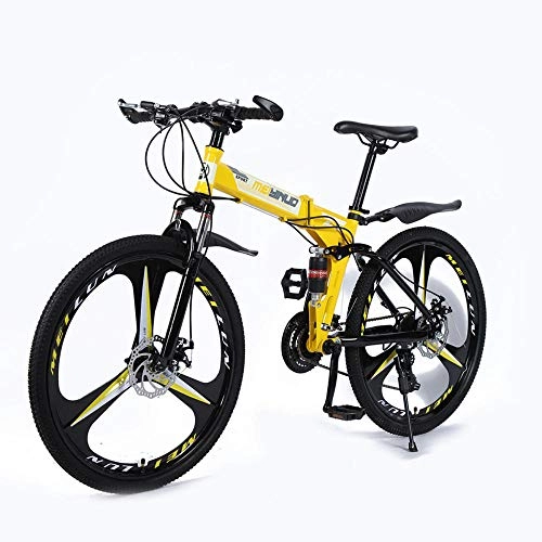 Bicicletas de montaña plegables : MRQXDP Bicicleta para adolescentes adultos Outroad Mountain, bicicleta de 26 pulgadas, bicicletas de montaña, suspensión plegable bicicleta de 27 velocidades, bicicleta MTB para hombres / mujeres-amarillo