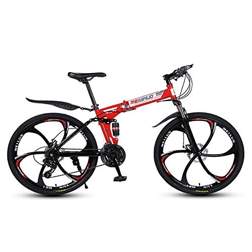 Bicicletas de montaña plegables : MRQXDP Bicicleta para Adolescentes Adultos Outroad Mountain, Bicicletas de montaña de Bicicleta de 26 Pulgadas, Bicicleta Plegable MTB de 27 velocidades para Hombres / Mujeres-6 Cuchillos Rojo