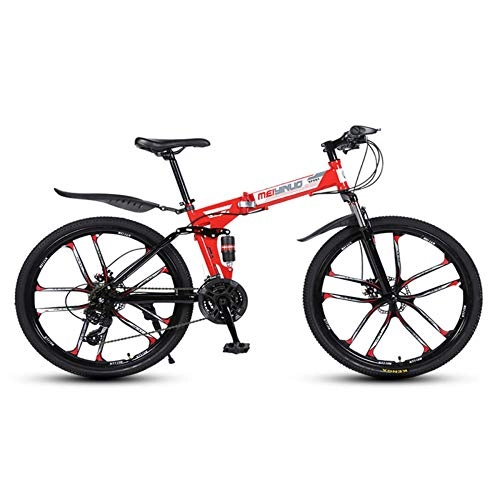 Bicicletas de montaña plegables : MRQXDP Cool MTB, suspensión de Horquilla, Bicicleta para Mujeres / Hombres, para jóvenes y Adultos, Bicicletas de aleación más Fuertes de 26 Pulgadas, Bicicletas de montaña de 27 velocidades, Rojo liviano