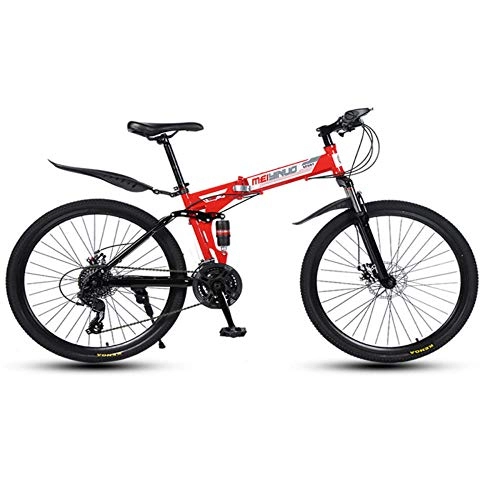 Bicicletas de montaña plegables : MRQXDP MTB, suspensión de Horquilla, Bicicleta para Mujeres / Hombres, para jóvenes y Adultos, Bicicletas de aleación más Fuertes de 26 Pulgadas, Bicicletas de montaña de 27 velocidades, Rojo liviano