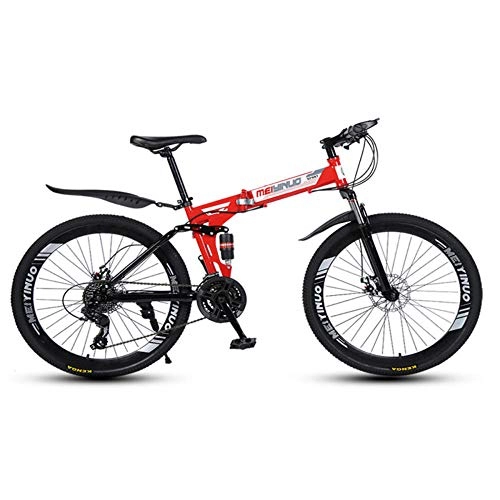 Bicicletas de montaña plegables : MRQXDP MTB, suspensión de Horquilla, Bicicleta para Mujeres / Hombres, para jóvenes y Adultos, Bicicletas de aleación más Fuertes de 26 Pulgadas, Bicicletas de montaña Ligeras de 27 velocidades, Rojo