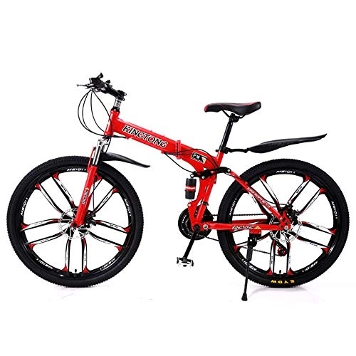 Bicicletas de montaña plegables : MSM Hombres's Bicicleta De Montaña, Viajero City Bike con Suspensión Delantera Ajustable Asiento, Ligero Bicicleta Plegable Rojo-10 Spoke 26", 24 Velocidad