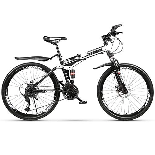 Bicicletas de montaña plegables : MTCTK Bicicleta de montaña Plegable para Adultos 26 Pulgadas 21 / 24 / 27 / 30 Velocidad Bicicleta de montaña Bicicleta de Alto Carbono de Acero de Doble Carbono Que Absorbe los Golpes, Whiteblack, 24speed