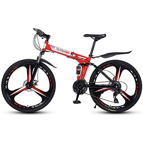 Bicicletas de montaña plegables : MXXDB Bicicleta de montaña Plegable de 26 Pulgadas con absorción de Impactos Doble Bicicleta de 27 velocidades Carreras de Velocidad a Campo traviesa Un Clic Aluminio Plegable fácil Rojo
