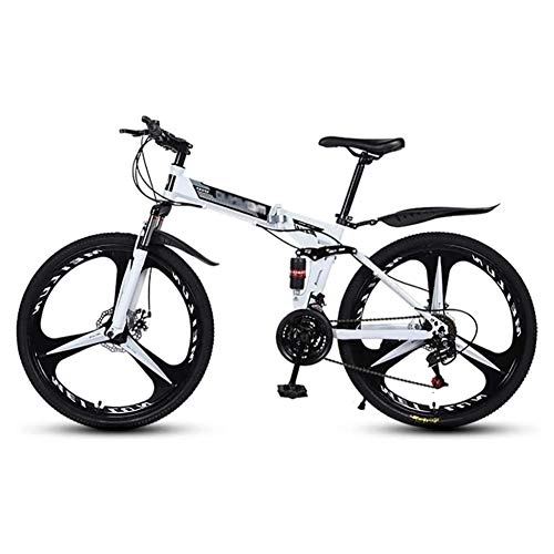 Bicicletas de montaña plegables : MXXDB Bicicleta de montaña Plegable de 26 Pulgadas con Doble amortiguación de 27 velocidades, Carreras de Velocidad a Campo traviesa, un Clic, fácil de Plegar, Aluminio, Blanco