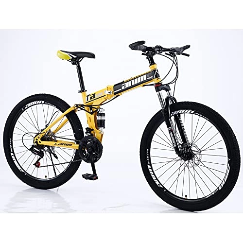 Bicicletas de montaña plegables : Newut Bicicleta de montaña de 26 Pulgadas de Acero Altas de Carbono, Bicicletas de montaña Plegables de Doble Amortiguador Integrado, Black Yellow, 27 Speed