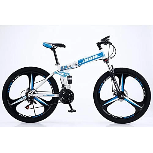 Bicicletas de montaña plegables : Newut Bicicleta de montaña de Acero de Acero de Alto Contenido de Carbono de 26 Pulgadas, Doble Amortiguador Integrado de 3 Cuchillos de Cuchillo Bicicletas de montaña Plegables, Black Blue, 21 Speed