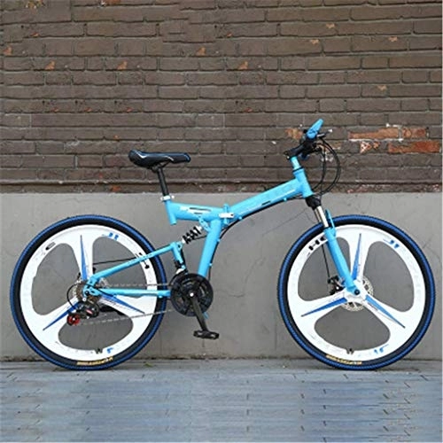 Bicicletas de montaña plegables : Nfudishpu Bicicleta de montaña Hombre, 24 / 26 Pulgadas, 21 velocidades, Ciclo Azul Plegable con Frenos de Disco, 24 Pulgadas