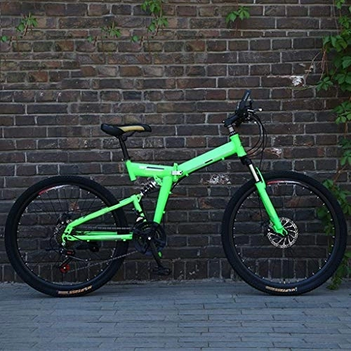 Bicicletas de montaña plegables : Nfudishpu Bicicleta de montaña para Hombre Ciclismo 24 / 26 Pulgadas 21 Velocidad Plegable Ciclo Verde con Frenos de Disco, 24 Pulgadas