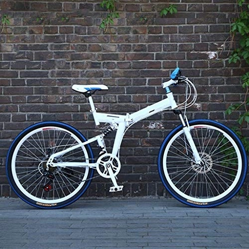 Bicicletas de montaña plegables : Nfudishpu Bicicletas Overdrive Hardtail Bicicleta de montaña 24 / 26 Pulgadas 21 Velocidad Plegable Ciclo Blanco con Frenos de Disco, 24 Pulgadas