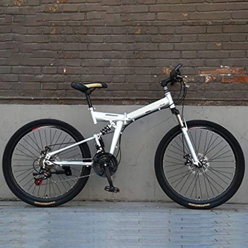 Bicicletas de montaña plegables : Nfudishpu Mountain - Bicicleta Deportiva para Adultos, suspensión Completa de Aluminio, Ruedas de 24-26 Pulgadas, Ciclo Plegable de 21 velocidades con Frenos de Disco, 24 Pulgadas