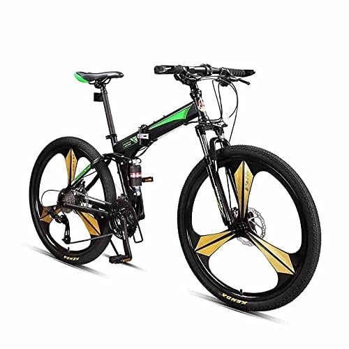 Bicicletas de montaña plegables : Nueva bicicleta de montaña plegable de 26 pulgadas con marco de acero de alto carbono MTB de suspensión total, con ruedas de 3 radios y 27 velocidades, freno de disco doble y bicicletas antideslizant