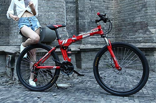 Bicicletas de montaña plegables : Plegables Bicicletas BMX Crucero De Carretera Montaa Hbridas Autoequilibriopaseo 24 / 26 Pulgadas, 21 / 24 / 27 / 30 Velocidad (26 Inch * 27 Speed, Rojo)