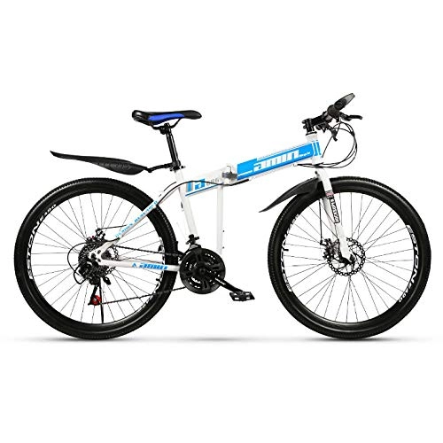 Bicicletas de montaña plegables : PsWzyze Mountain Mountain Ebike, Bicicleta de montaña Plegable de 26 Pulgadas, Bicicleta de montaña de Doble suspensión de Acero al Carbono de 21 velocidades-Azul