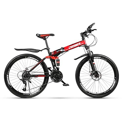 Bicicletas de montaña plegables : PsWzyze Plegado Bicicleta, Bicicleta de montaña Plegable de 24 Pulgadas, Bicicleta de montaña de Doble suspensión de Acero al Carbono de 21 velocidades-Rojo